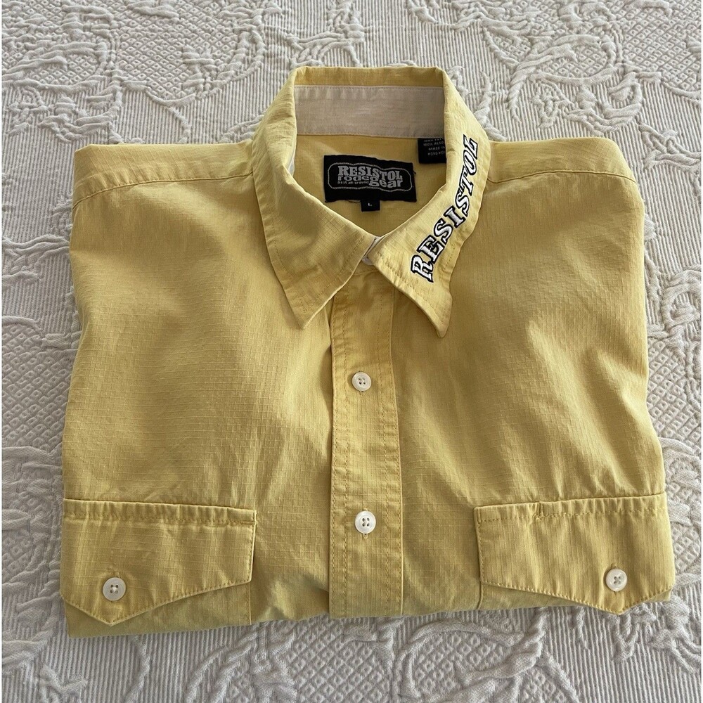 Resistol Rodeo Gear Western Shirt Embroidered Yellow LS Hong Kong Mens Large - Picture 15 of 15